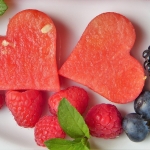 Plate of watermelon, raspberries and blueberries